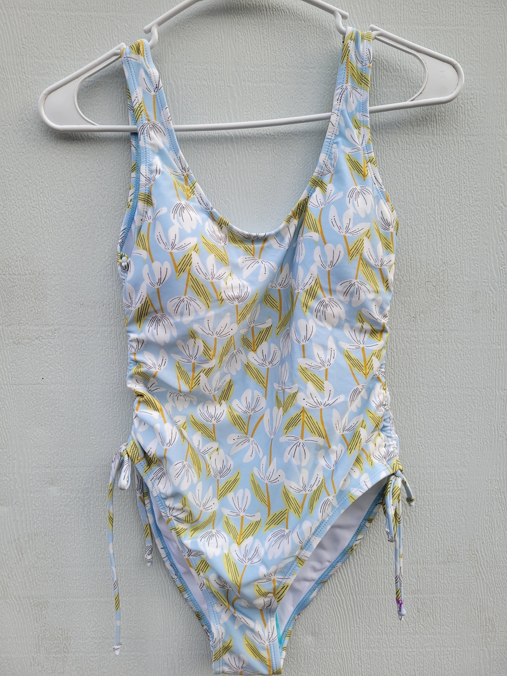 Light Blue Floral One-Piece Swimsuit with Side Ties